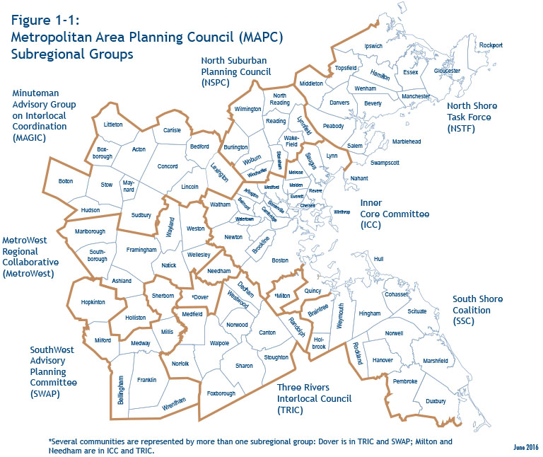 Figure 1-1: Metropolitan Area Planning Council (MAPC) Subregional Groups